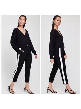 Aritzia Babaton Conan Terado Pant Black White Side Stripe Cropped Pants Size 00